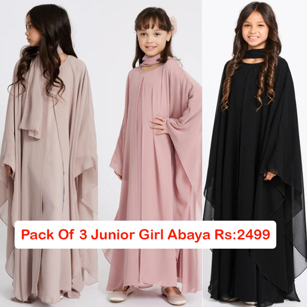 Pack Of 3 Junior Girl Abaya & Scauf (Article No -03)