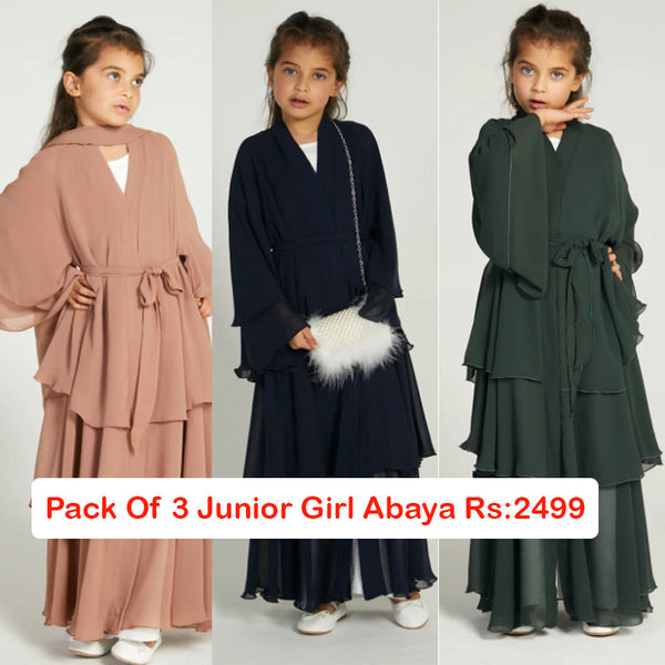 Pack Of 3 Junior Girl Abaya & Scauf (Article No -04)