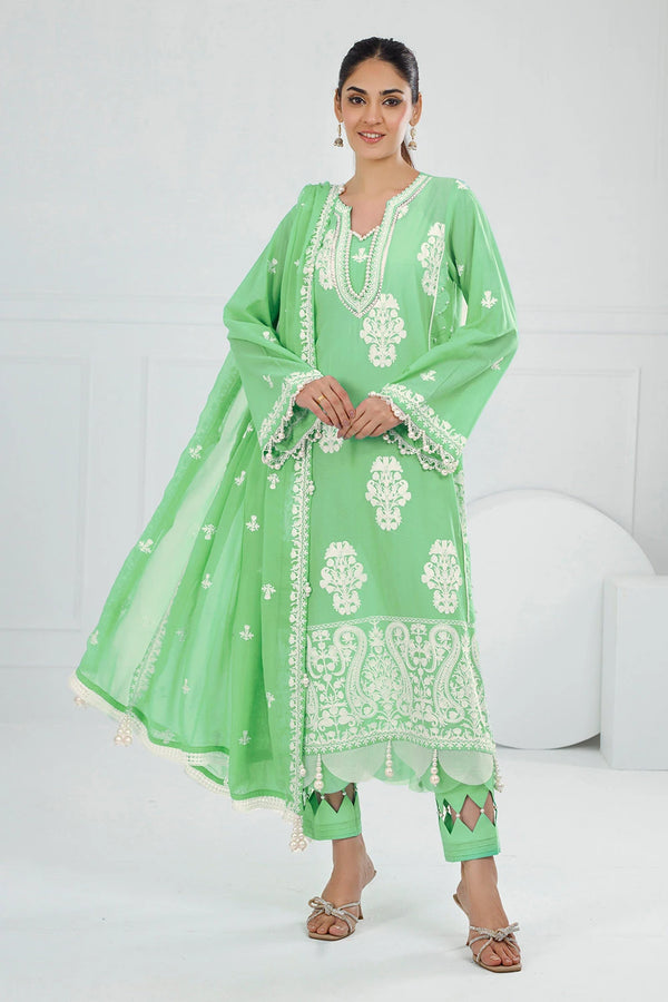 3 Piece Unstitched Embroidered Lawn Suit with Embroidered Chiffon Dupatta
