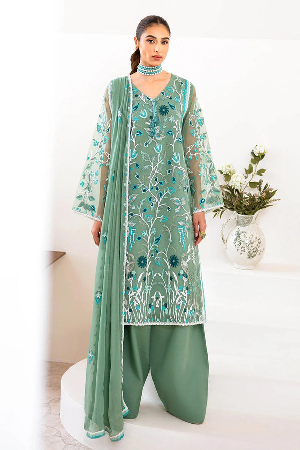 3 Piece Unstitched Embroidered Organza Suit with Embroidered Chiffon Dupatta