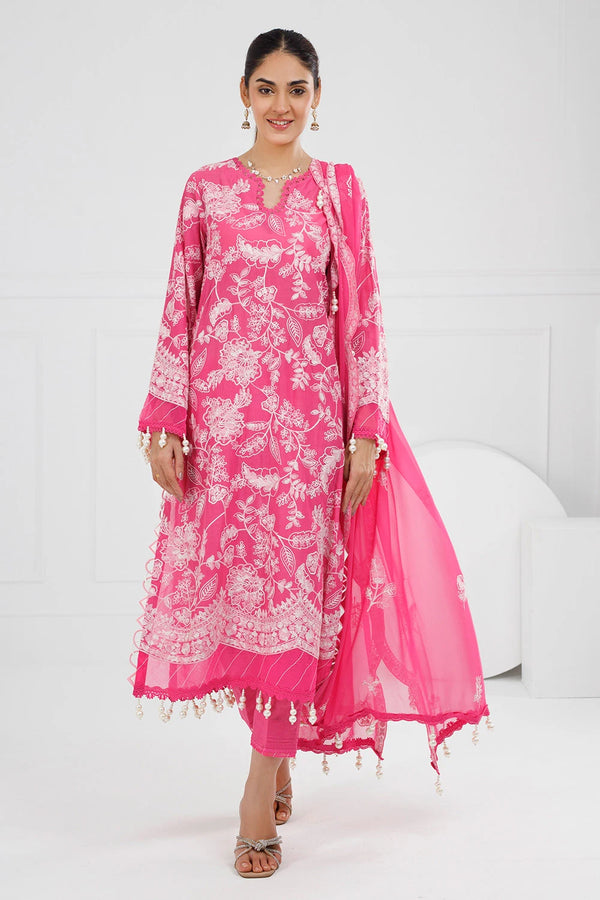 3 Piece Unstitched Embroidered Lawn Suit with Embroidered Chiffon Dupatta