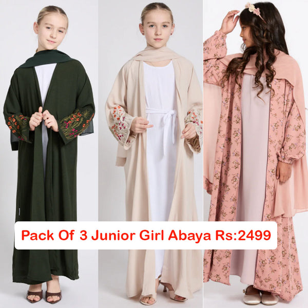 Pack Of 3 Junior Girl Abaya & Scauf (Article No -02)