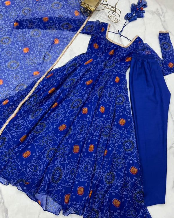 3 Pcs Printed Anarakli Dress
